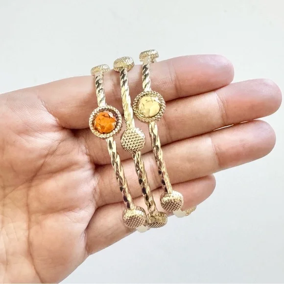 Gold Plated Bangle Bracelet Set with Gem Accents - Picture 4 of 5